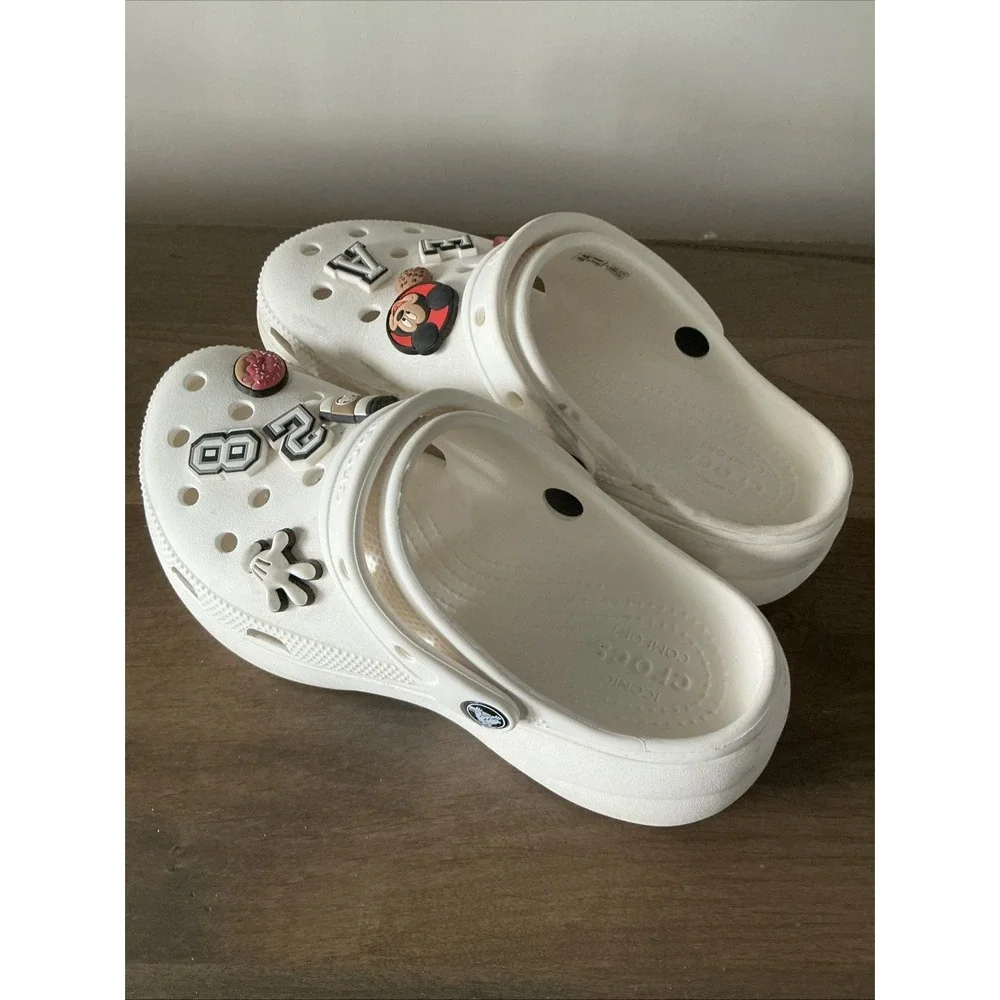 Crocs STOMP PLATFORM CLOGS White Shoes -  Size 8 Iconic Comfort Disney Charms